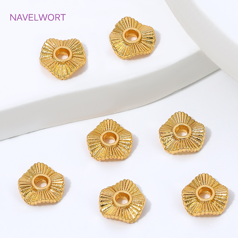 Jewelry Making Tools And Supplies - 18K金メッキメタルウェーブフラットスペーサービーズ、ビーズ用セパレーター、ブレスレット用真鍮ルースビーズ、DIYジュエリー製作材料
