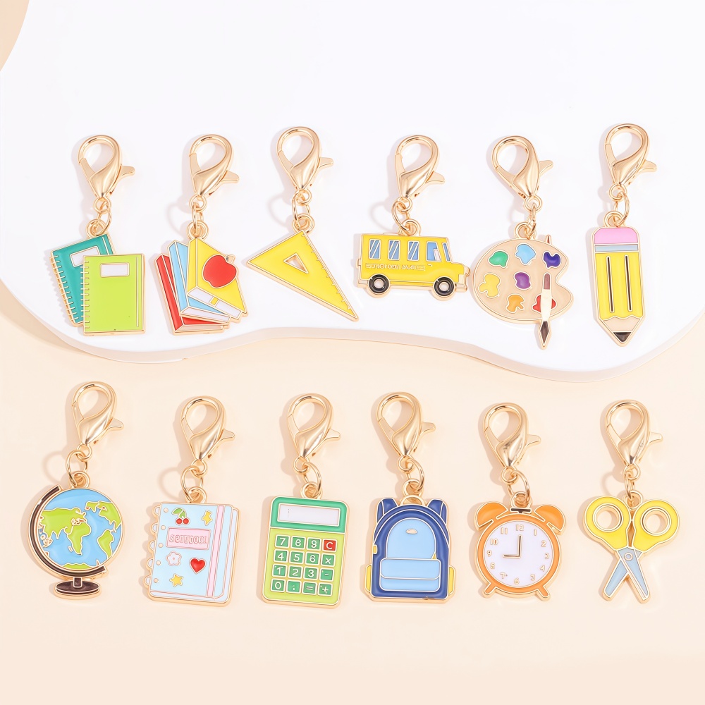 Jewelry Making Guide Book - 10個入りミックスブック、鉛筆、定規、スクールバス、エナメルチャーム、ロブスターバックル、クラスプ、ペンダント、ジュエリー製作、バッグ、キーホルダー、デコレーション用