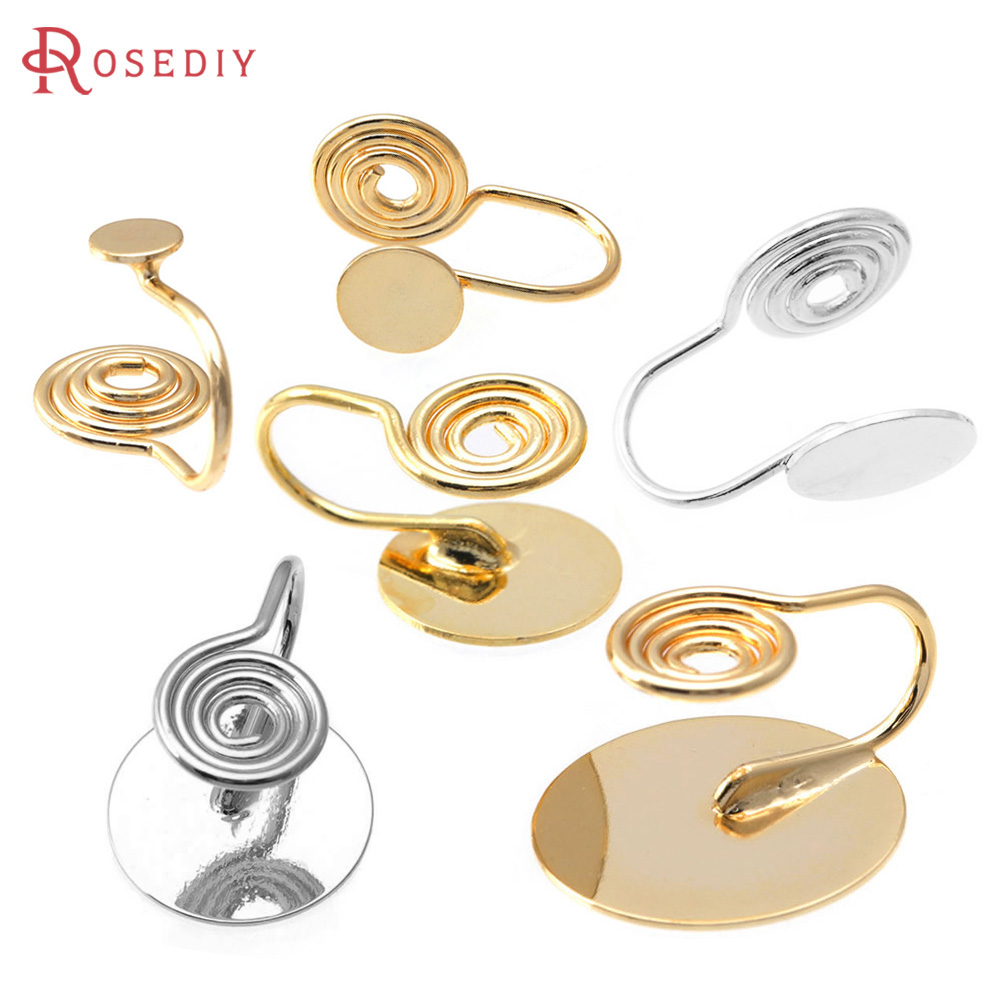 Jewelry Making Kit - 4MM〜14MM 18Kゴールドカラー真鍮製トレイ付きベゼルセッティングイヤリングクリップ 高品質DIY女性用イヤリングジュエリーメイキング