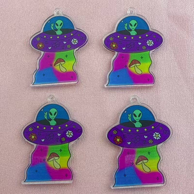 Jewelry Making For Birthday Party - 10 個クロスボーダー人気の楽しいアクリルエイリアンキャラクターペンダント DIY ジュエリーアクセサリージュエリー作りイヤリングキーホルダー