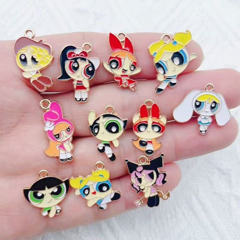 Jewelry Making For Birthday Party - 10個入り 合金製オイルドリップ漫画ガールペンダント、DIYジュエリー製作イヤリングキーホルダーアクセサリー