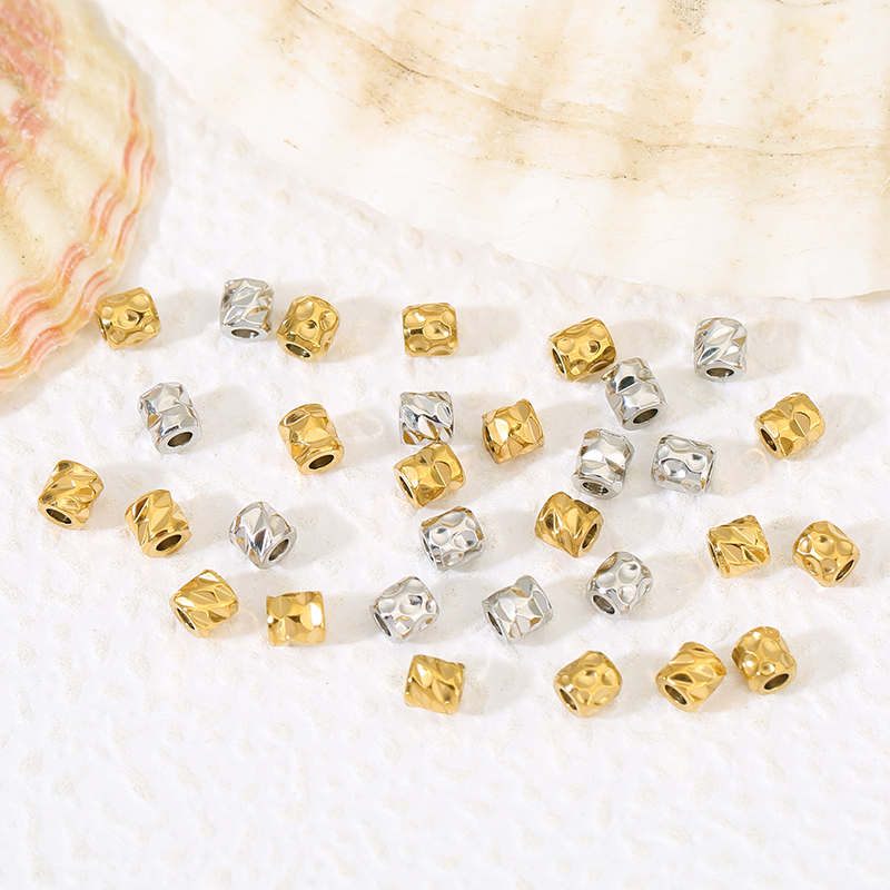 Crimp Bead Tube - 20個 ステンレス鋼 PVD 18K金メッキ 4mm テクスチャビーズ