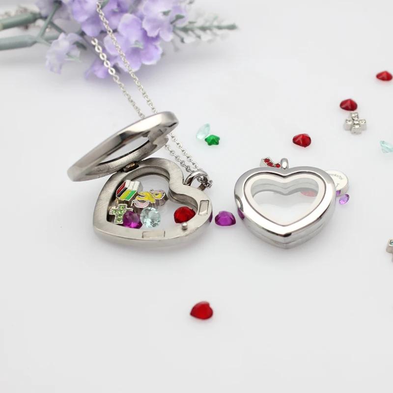 Jewelry Making For Birthday Party - 24mm 30mm ハート型フローティングロケットペンダント ステンレス鋼製磁気ガラスロケット 合金メダリオン ネックレスチェーン