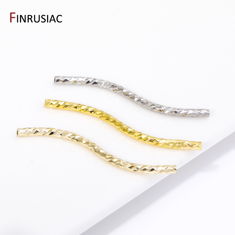Crimp Bead Tube - 14/18K金メッキ真鍮製20/30mmロングカーブS字型チューブビーズアクセサリー、DIYジュエリー製作パーツ用