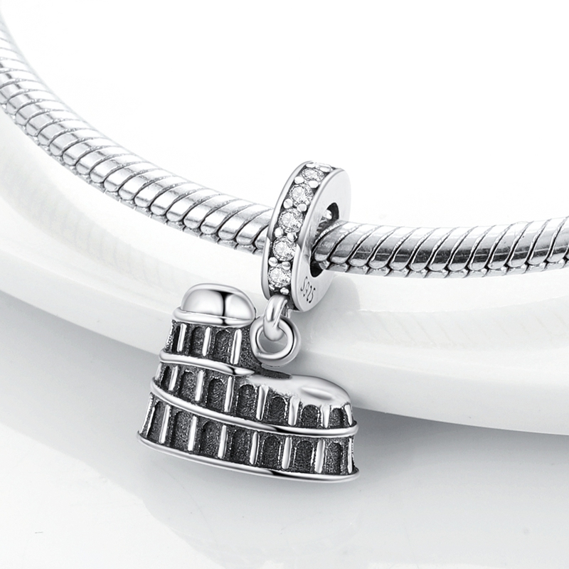 Jewelry Making Rome - チャーム付きブレスレット、ネックレスの製作に。925スターリングシルバー製ペンダント。ローマ・コロッセオ、世界の建築をテーマにした記念品。