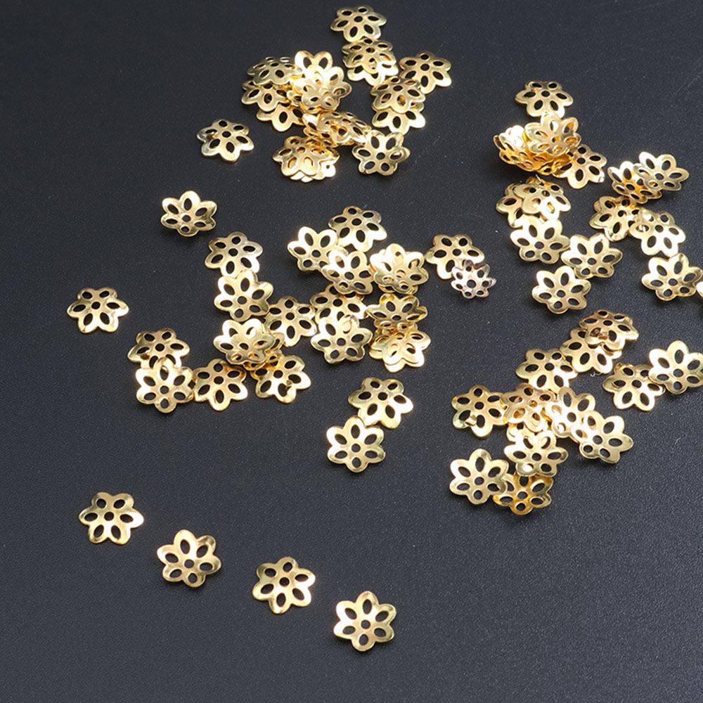 Jewelry Making Bali - 100個のフラワービーズのセット,ブレスレット,ネックレス,イヤリング,6mm, baliスタイル,シルバー,ゴールド,ジュエリー作りのアクセサリー,100個