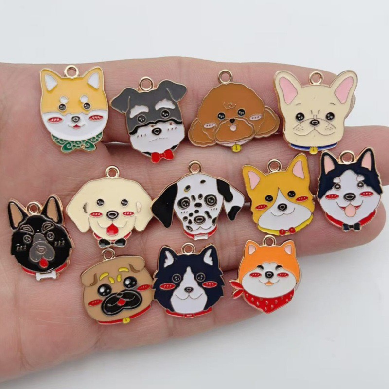 Jewelry Making For Birthday Party - 12個入り漫画ペット斑点犬合金オイルドロップペンダント、DIYジュエリー製作イヤリング、キーホルダーアクセサリー