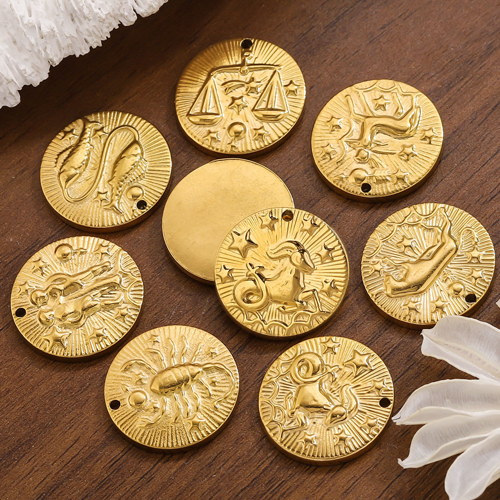 Jewelry Making Tools And Supplies - 5個入り ステンレス製 12星座チャーム コネクター 金メッキペンダント DIY