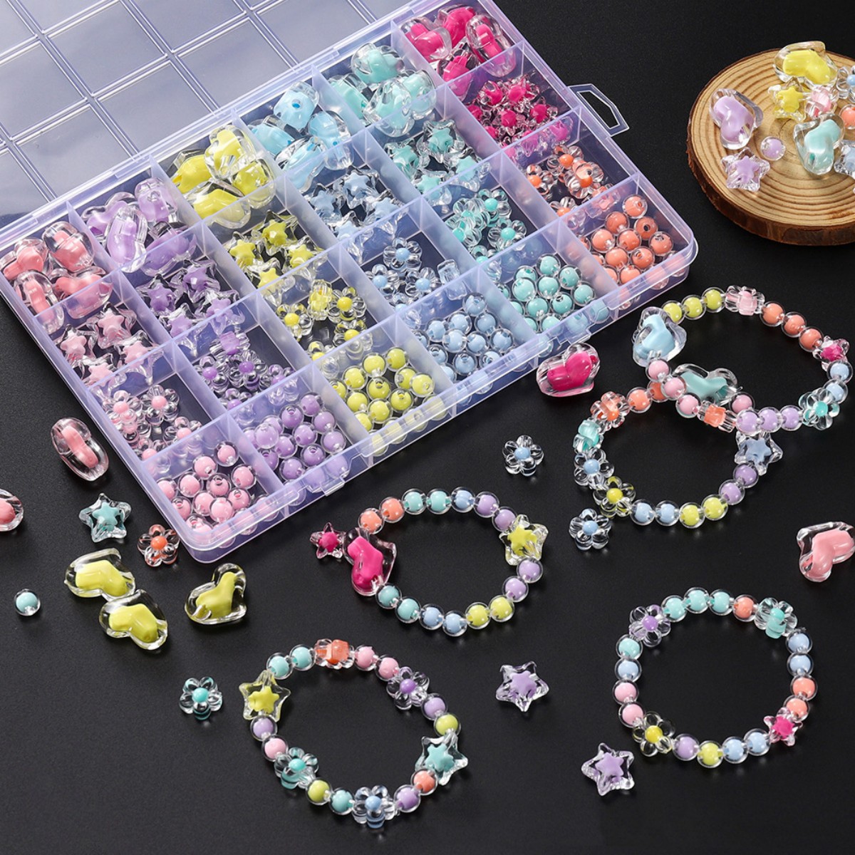 174個/箱 ハート型アクリルビーズ 花型 ラウンドスペーサ - Jewelry Making For Birthday Party のレビューと価格