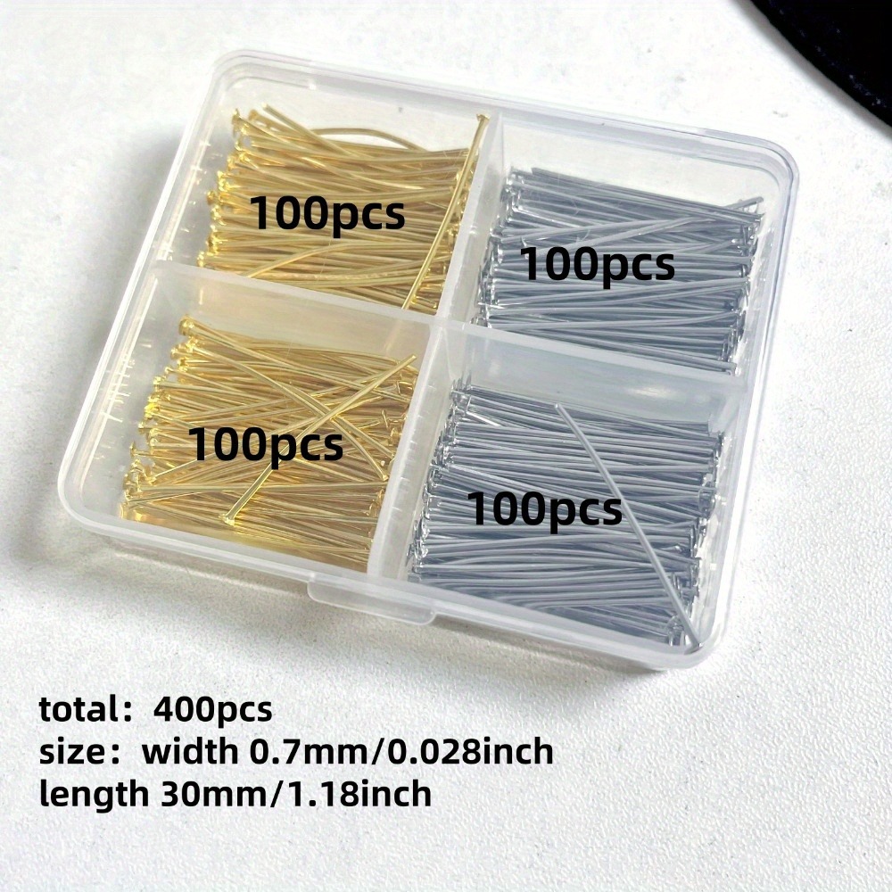 400個入り混合鉄製ヘッドピン 30mm フラットヘッド 鉄 - Jewelry Making Tools And Supplies のレビューと価格