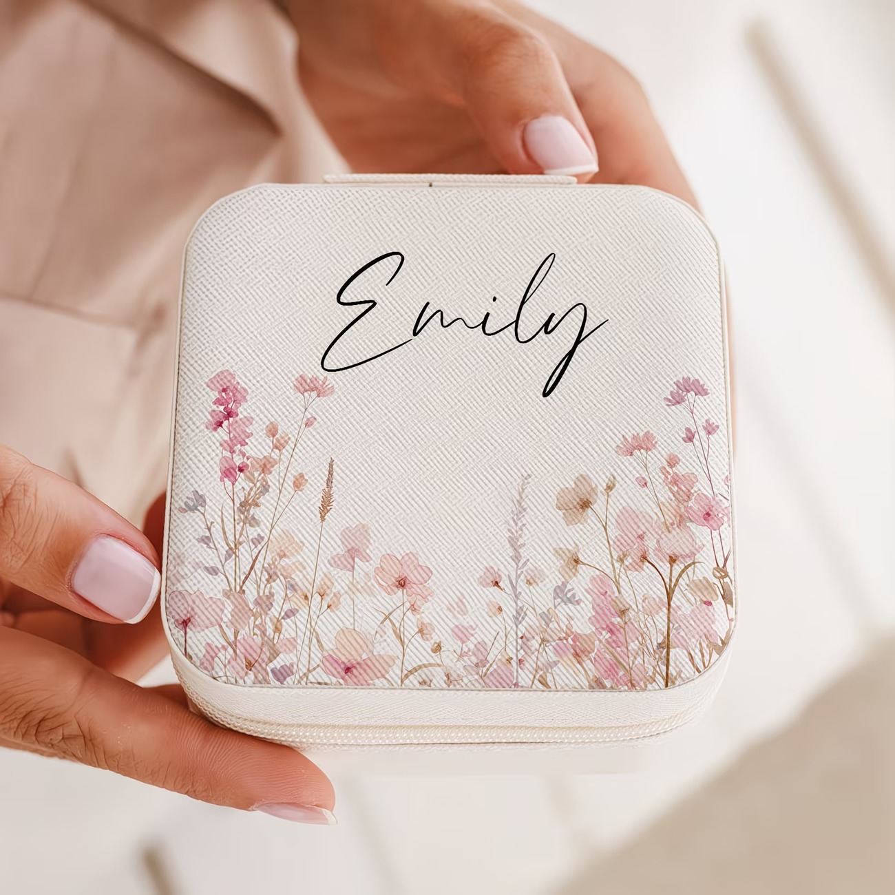 カスタムベージュのジュエリーボックス、花畑のデザイン、ジッパ - Jewelry Making For Birthday Party のレビューと価格