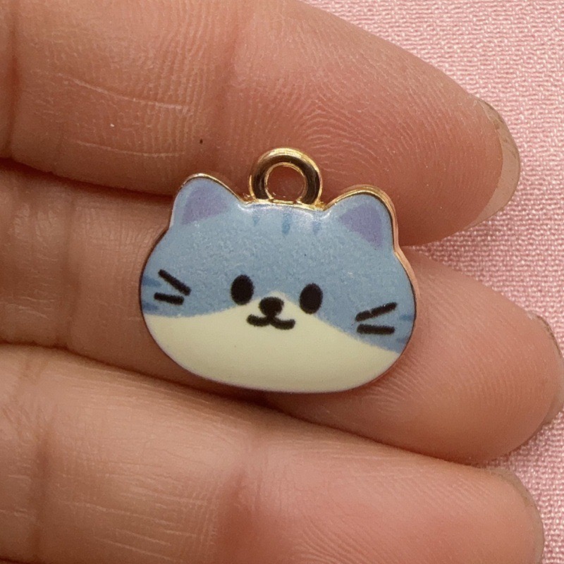 12個入りプリント猫ヘッド合金ドリップオイルペンダント、DI - Jewelry Making For Birthday Party のレビューと価格