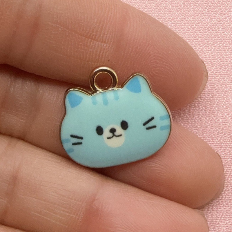 12個入りプリント猫ヘッド合金ドリップオイルペンダント、DI - Jewelry Making For Birthday Party のレビューと価格