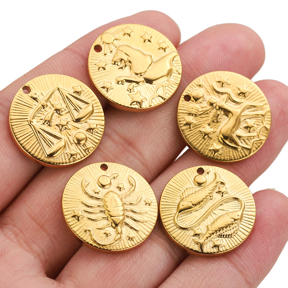 5個入り ステンレス製 12星座チャーム コネクター 金メッ - Jewelry Making Tools And Supplies のレビューと価格